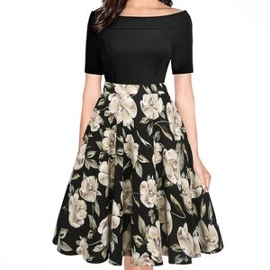 Nwt Oxiuly black floral dress with pockets